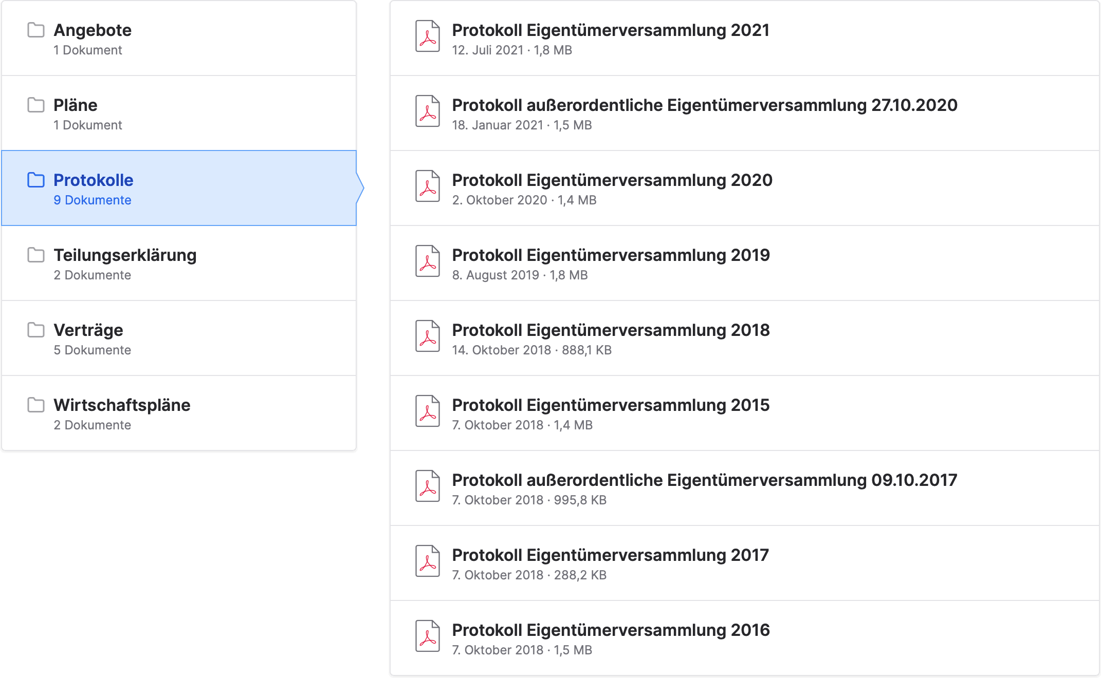 Dokumentenübersicht Protokolle